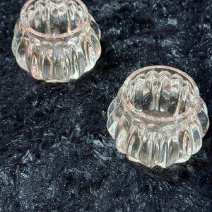 Vintage Crystal Clear Glass Candle Holders Ribbed Design Set Of 2 Elegant